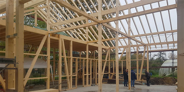 Hallenbau einer Holzständerhalle